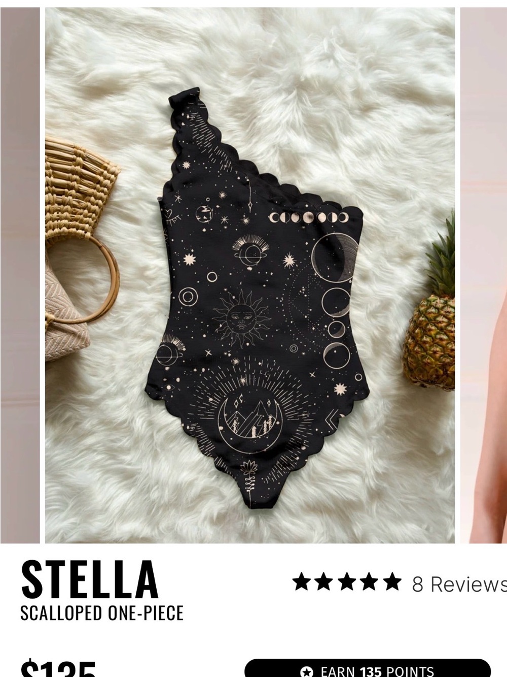 Averie Stella Scalloped Asymetrical Celestial One-Piece Swimsuit - Black